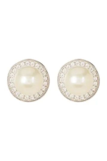 Sterling Silver 9mm Freshwater Pearl Swarovski Crystal Accented Halo Stud Earrings | Nordstrom Rack