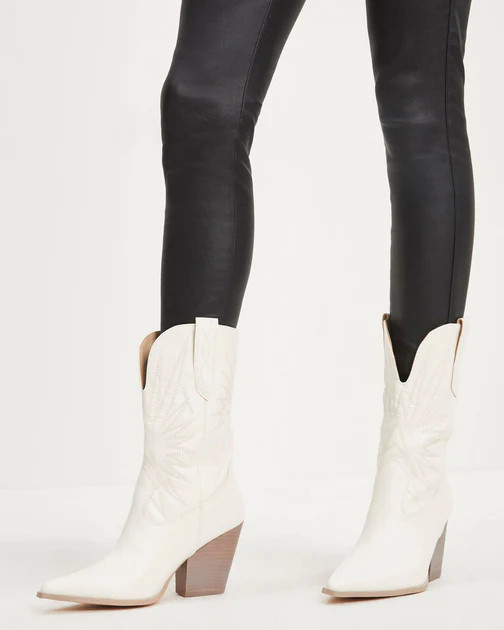 Liya Embroidered Heeled Western Boot - White | VICI