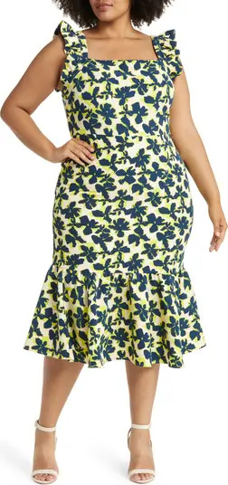 Print Ruffle Sleeve Midi Dress | Nordstrom