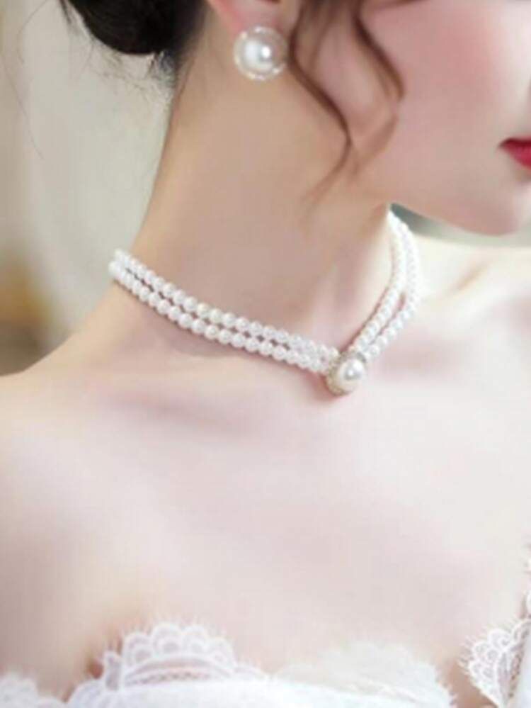 Faux Pearl Decor Faux Pearl Beaded Choker & Earrings | SHEIN