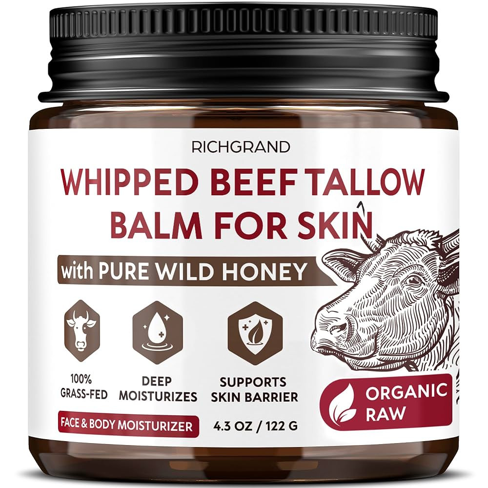 Beef Tallow for Skin – Whipped Tallow and Honey Balm with Grass-Fed Beef Tallow – Organic Dai... | Amazon (US)