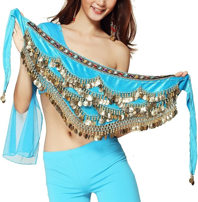 Wuchieal Women's Triangular Belly Dancing Hip Scarf Wrap Skirt with Gold Coins | Amazon (US)