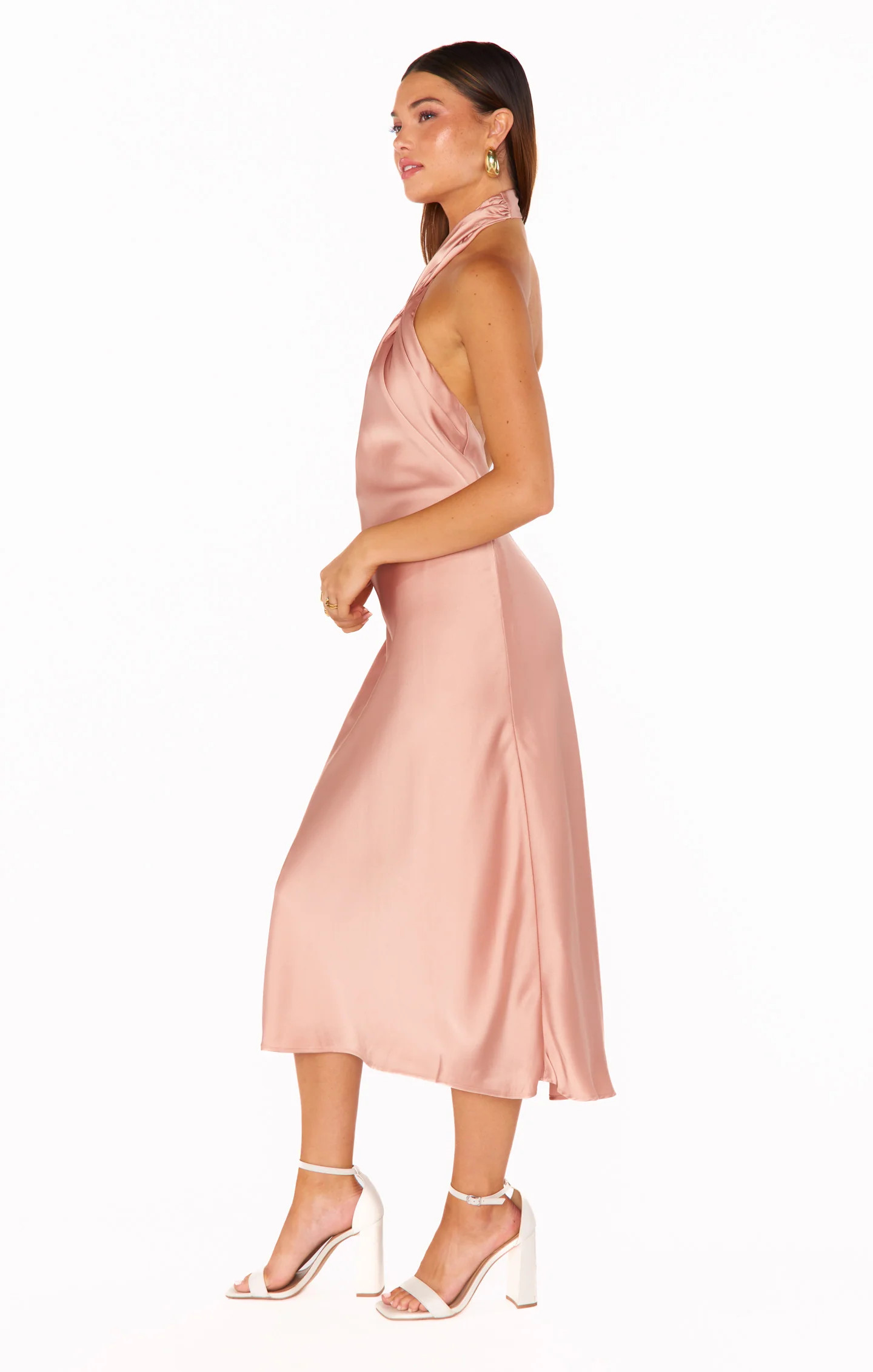 Jasmine Halter Midi Dress ~ Rose Gold Luxe Satin | Show Me Your Mumu