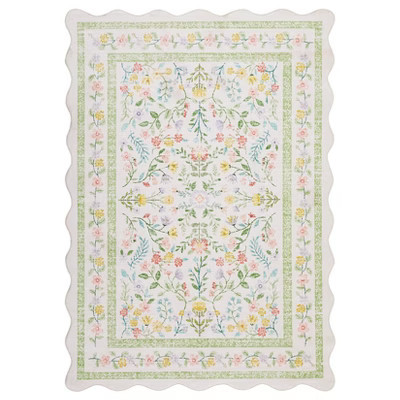 COZONY 9'x12' Vintage Floral Runner Rug, Washable Non-Slip Low Pile Soft Carpet for Kitchen Hallway Bedroom Bathroom, Off-White | Target