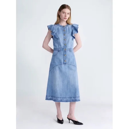 Scoop Women's Flutter Sleeve Midi Dress, Sizes XS-XXL | Walmart (US)