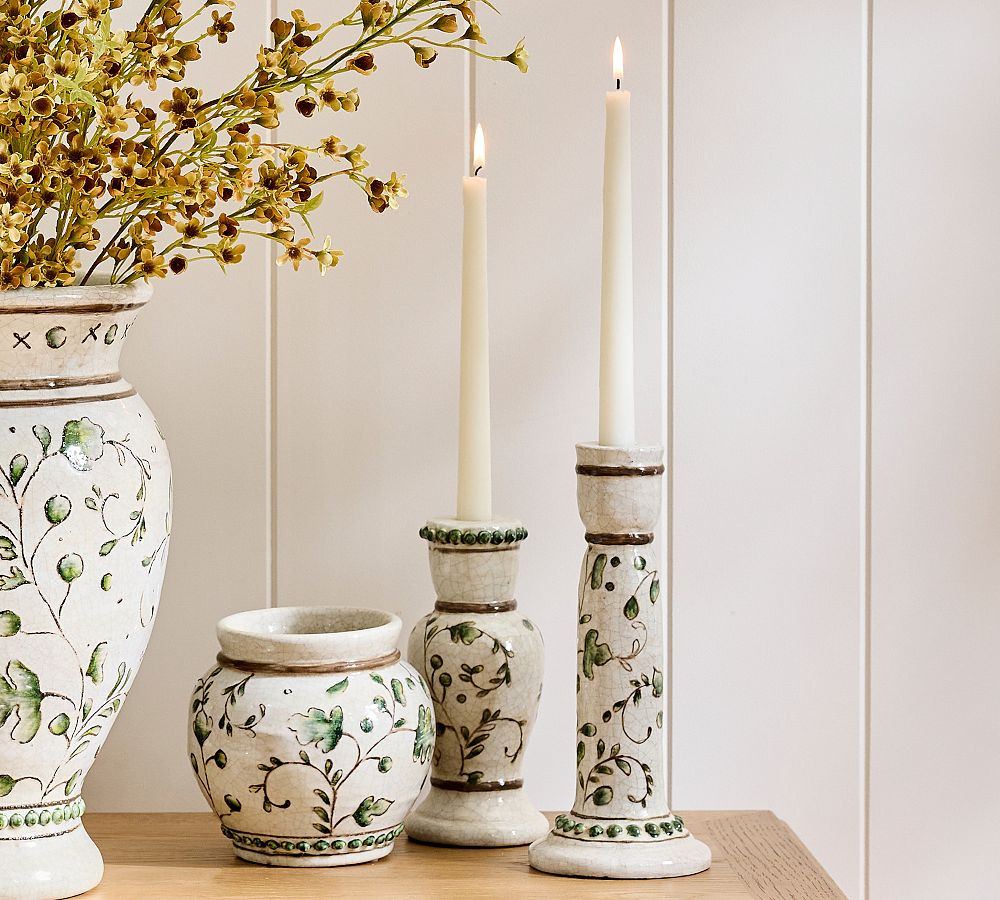 Green Floral Candle Holder | Pottery Barn (US)