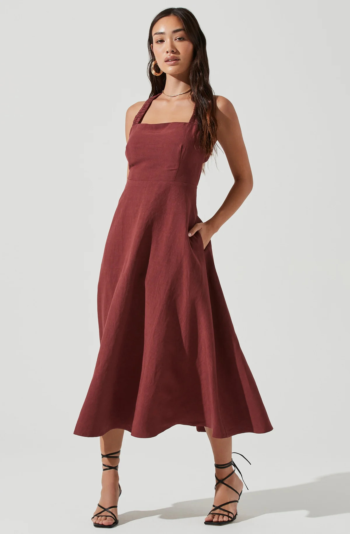 Valenz Square Neck Open Back Midi Dress | ASTR The Label (US)