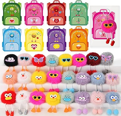 Valentine Cards for Kids Classroom, 24 Pack Kids Keychains Plush Toy Keychains for Kid Boys Girls... | Amazon (US)