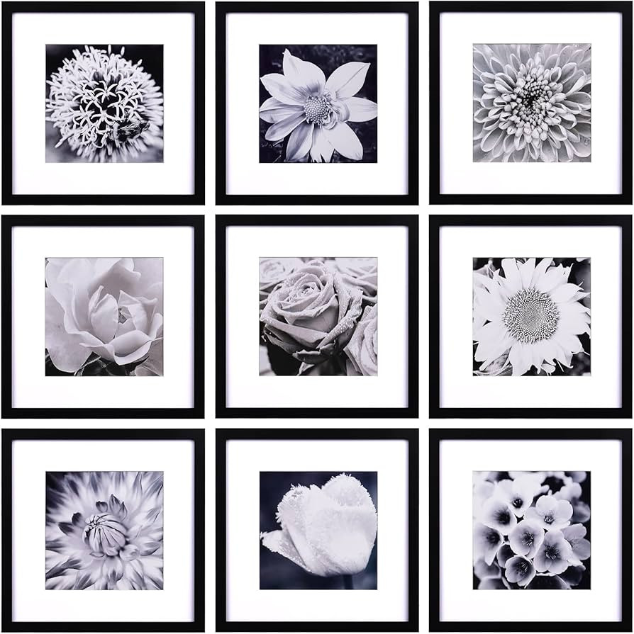 Yaetm 12x12 Picture Frames Black Set of 9, Square Photo Frame Displays 8x8 with Mat or 12x12 with... | Amazon (US)