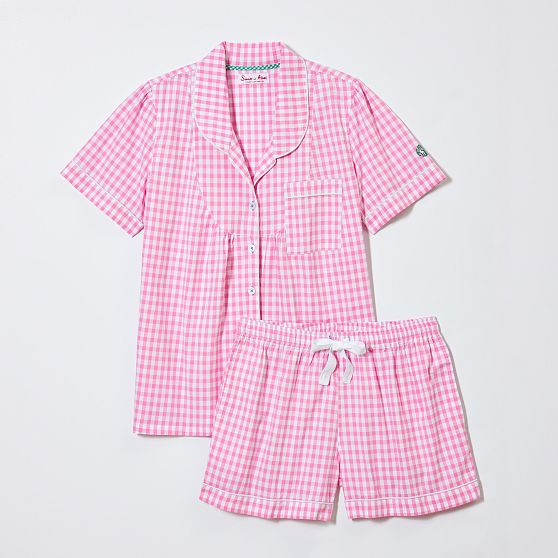 Sant and Abel Short Pajama Set, Pink Gingham, Medium | Mark and Graham
