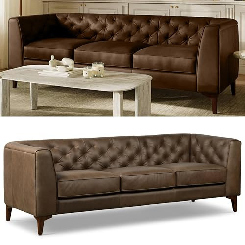 Poly & BARK Essex 89” Full-Grain Italian Leather Sofa – Tufted Back, Feather-Down Comfort, Solid Wood Frame, Cocoa Brown | Amazon (US)