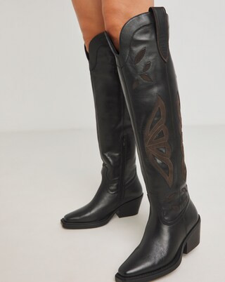 Tex Leather Over the Knee Western Boots Extra Wide EEE Fit Curvy Calf | Simply Be (UK)