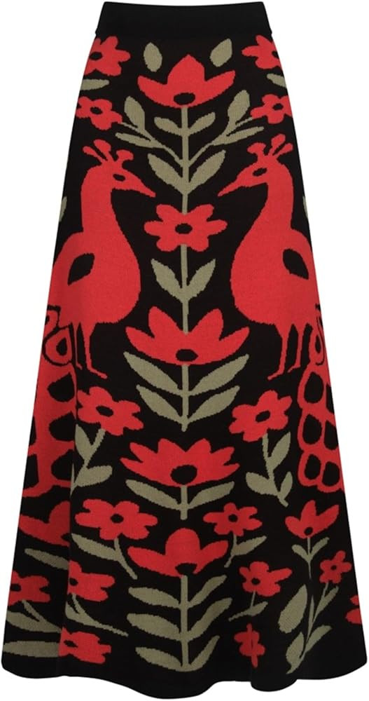 OXKnit Knittd Midi Skirts for Women, Casual Retro Peacock and Florals Pattern High Waist A Line C... | Amazon (US)