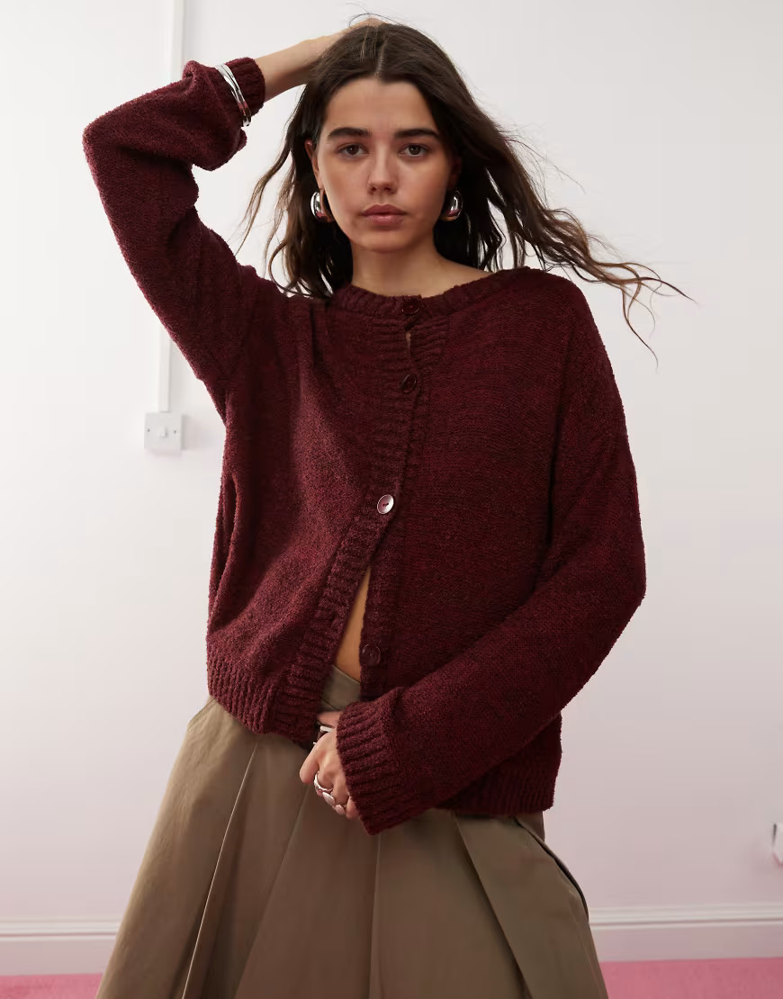 Reclaimed Vintage boxy cardigan in burgundy-Red | ASOS (Global)