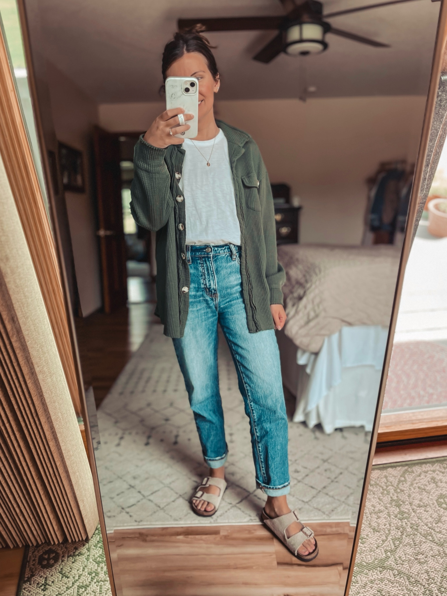 Wearing a small in the shacket, xs in the muscle tank/tee.
 I found my jeans in stock at Nordstrom and a few sizes at Lulus, so I was able to link them! They’re super comfy and stretchy. Size down if you want them tighter fitting

#LTKStyleTip #LTKSeasonal #LTKFindsUnder100