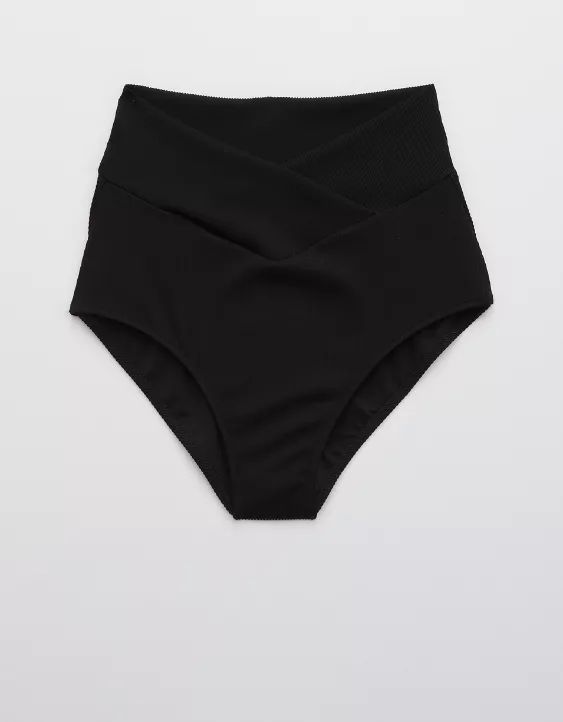Aerie Ribbed Crossover High Waisted Bikini Bottom | Aerie
