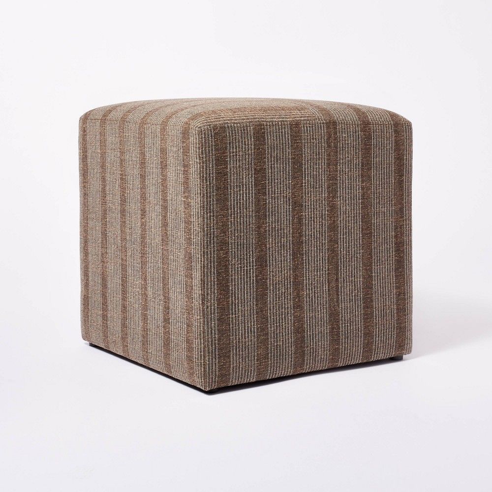 Lynwood Square Upholstered Cube Dark Brown Stripe - Threshold™ designed with Studio McGee | Target
