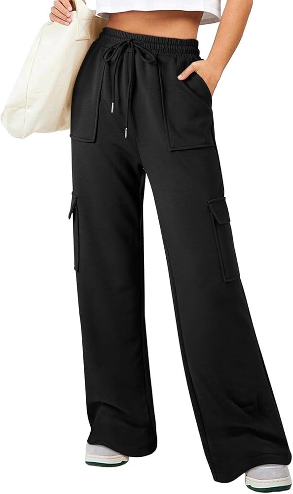 Aleumdr Women's Cargo Sweatpants High Waisted Wide Leg Pants Athletic Casual Baggy Sweat Pants wi... | Amazon (US)