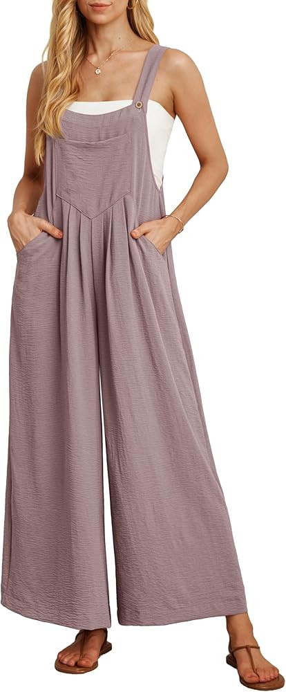 IWOLLENCE Women's Wide Leg Overalls Jumpsuit with Pockets Casual Loose Sleeveless Adjustable Stra... | Amazon (US)