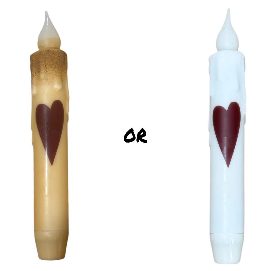 Primitive Valentine Heart Taper Candle & Taper Holder Set - Primitive Vintage 7" Battery Operated... | Etsy (US)