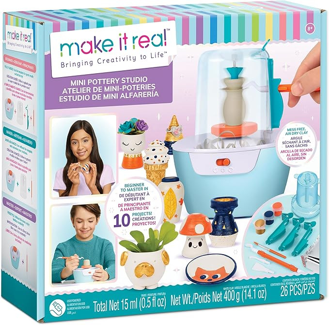 Make It Real Mini Pottery Studio - 26-Piece DIY Pottery Kit with Mess-Free Air Dry Clay - Create ... | Amazon (US)