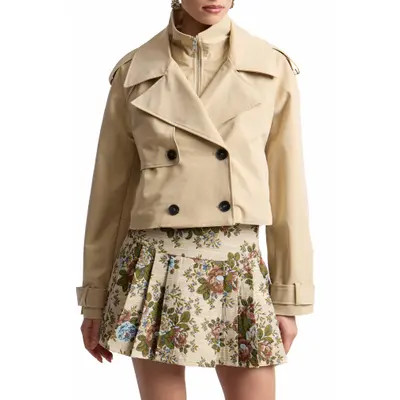 Avec Les Filles Cropped High Neck Jacket in Khaki at Nordstrom, Size X-Small | Nordstrom