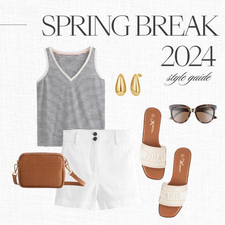 Spring break - casual outfit - white shorts - capsule wardrobe - summer bag - gold earrings - tank top - 

#LTKshoecrush #LTKitbag #LTKstyletip