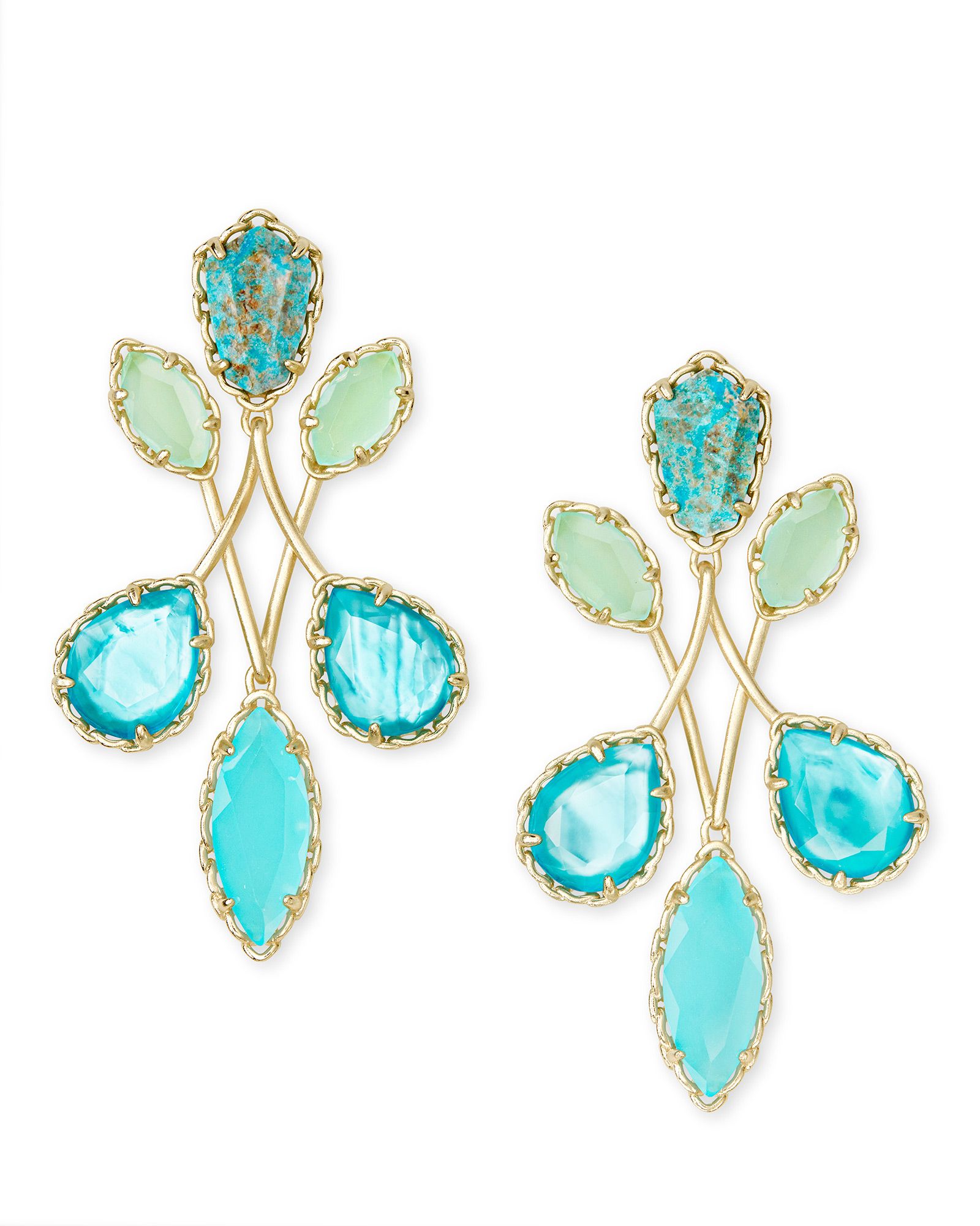 Gwenyth Gold Statement Earrings In Blue Mix | Kendra Scott