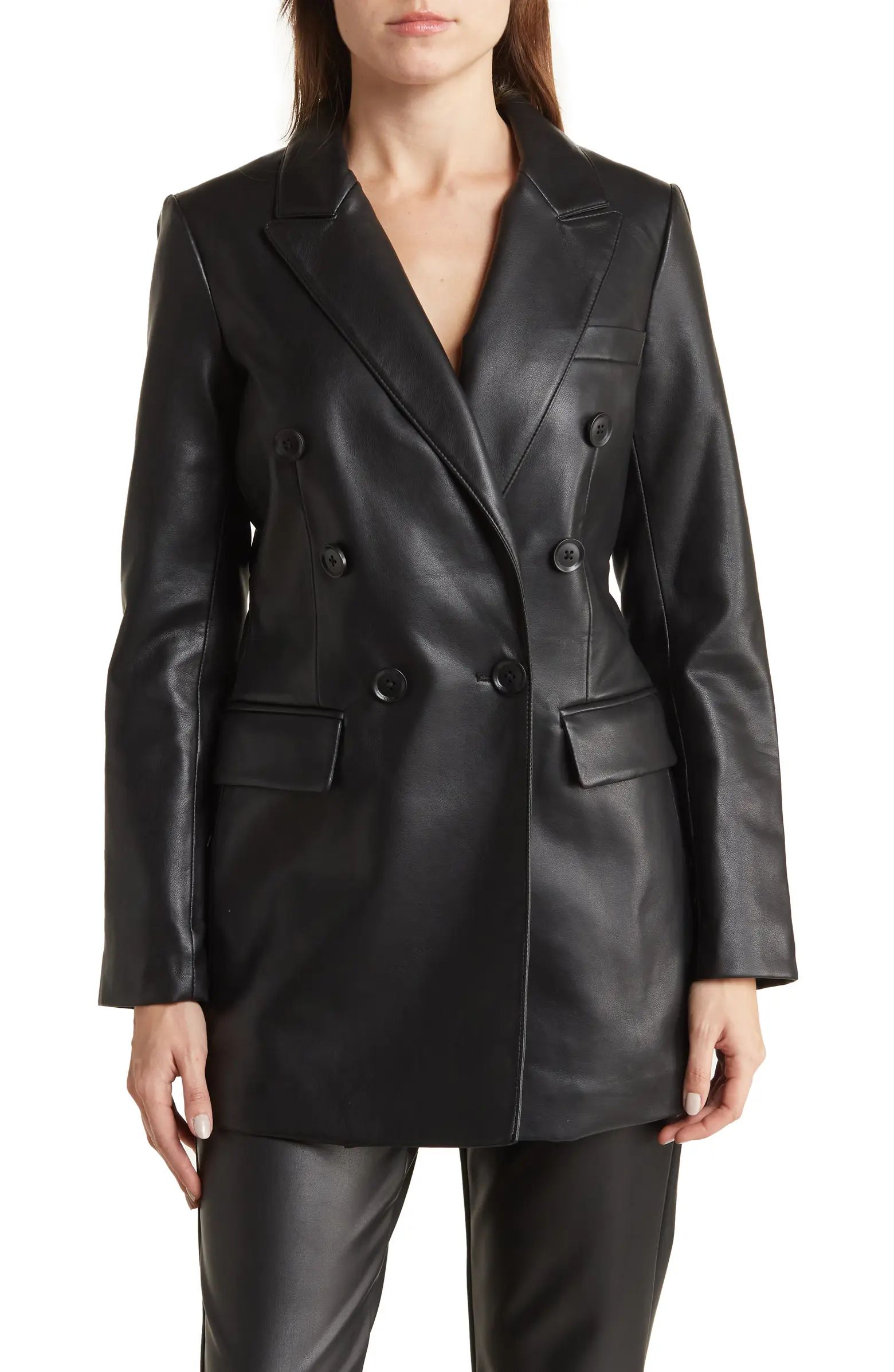 Faux Leather Double Breasted Blazer | Nordstrom Rack