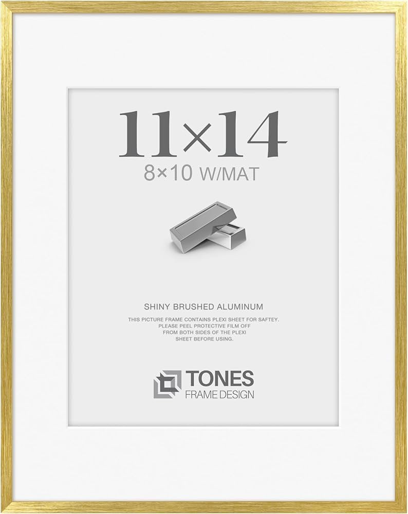 11x14 Gold Brushed Picture Frame,11 x 14 Gold Metal Frame with Mat for 8x10 Photo and Shatterproo... | Amazon (US)