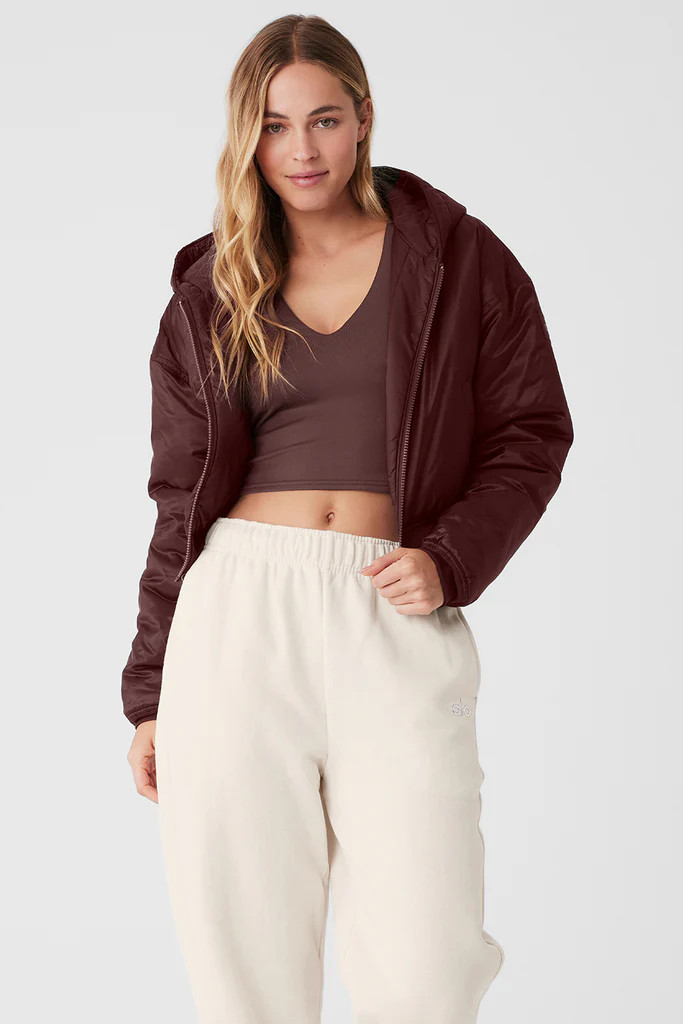 Ripstop Cropped Cosmo Zip Up Hoodie - Cherry Cola | Alo Yoga (US)