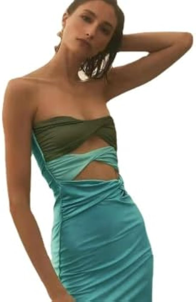 heyheyshine Patchwork Y2K Strapless Dress Party Sleeveless Backless Sexy Hollow Out Dresses Women... | Amazon (US)