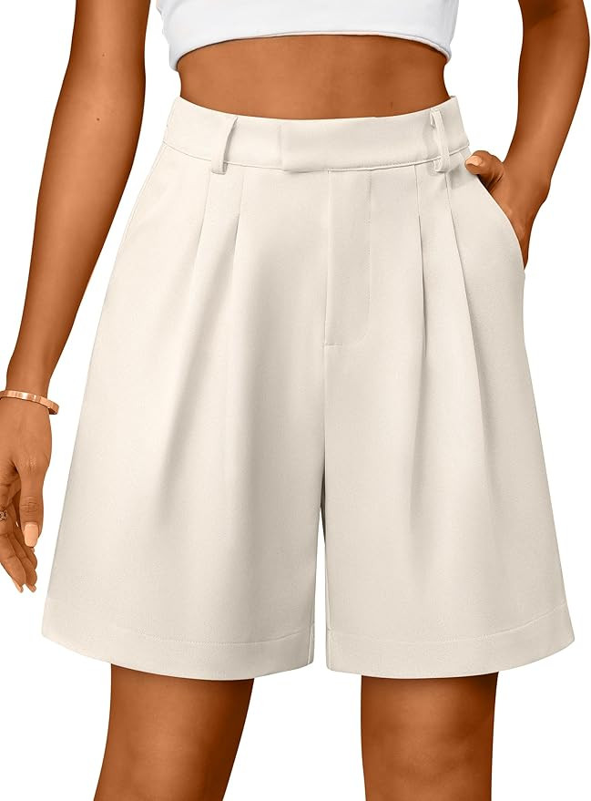 IWH Bermuda Shorts for Women Dressy Casual High Waisted Summer Work Elastic Waist Pleated Dress S... | Amazon (US)