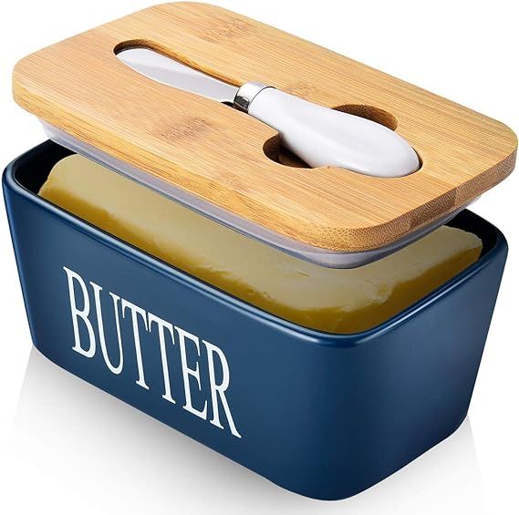 AISBUGUR Large Butter Dish with Lid Ceramics Butter Keeper Container with Knife and High- quality... | Amazon (US)