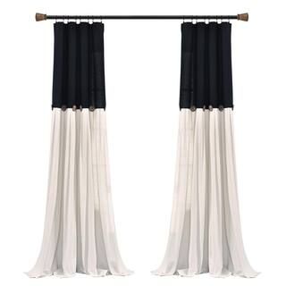Black/White Linen Rod Pocket Room Darkening Curtain - 40 in. W x 84 in. L | The Home Depot