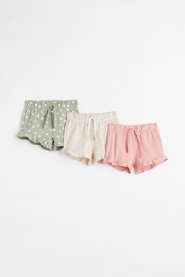 Shorts in soft cotton jersey. Covered elastic and drawstring at waistband and ruffle-trimmed hems... | H&M (US + CA)