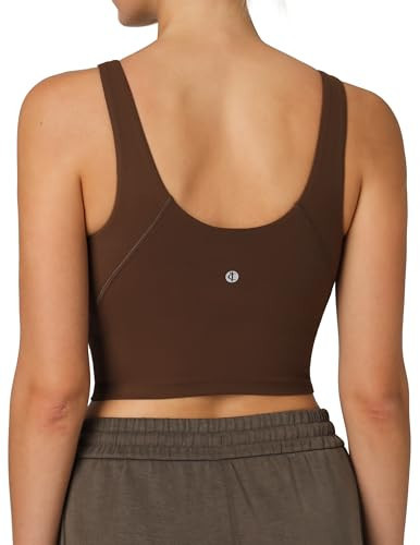 Colorfulkoala Dreamlux Womens Padded Sports Bra High Neck U-Back Yoga Running Workout Athletic Tank Top with Removable Cups(M, Cocoa) | Amazon (US)