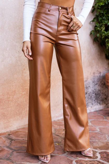 Wilder Camel Vegan Leather Flare Pants | Shop Priceless