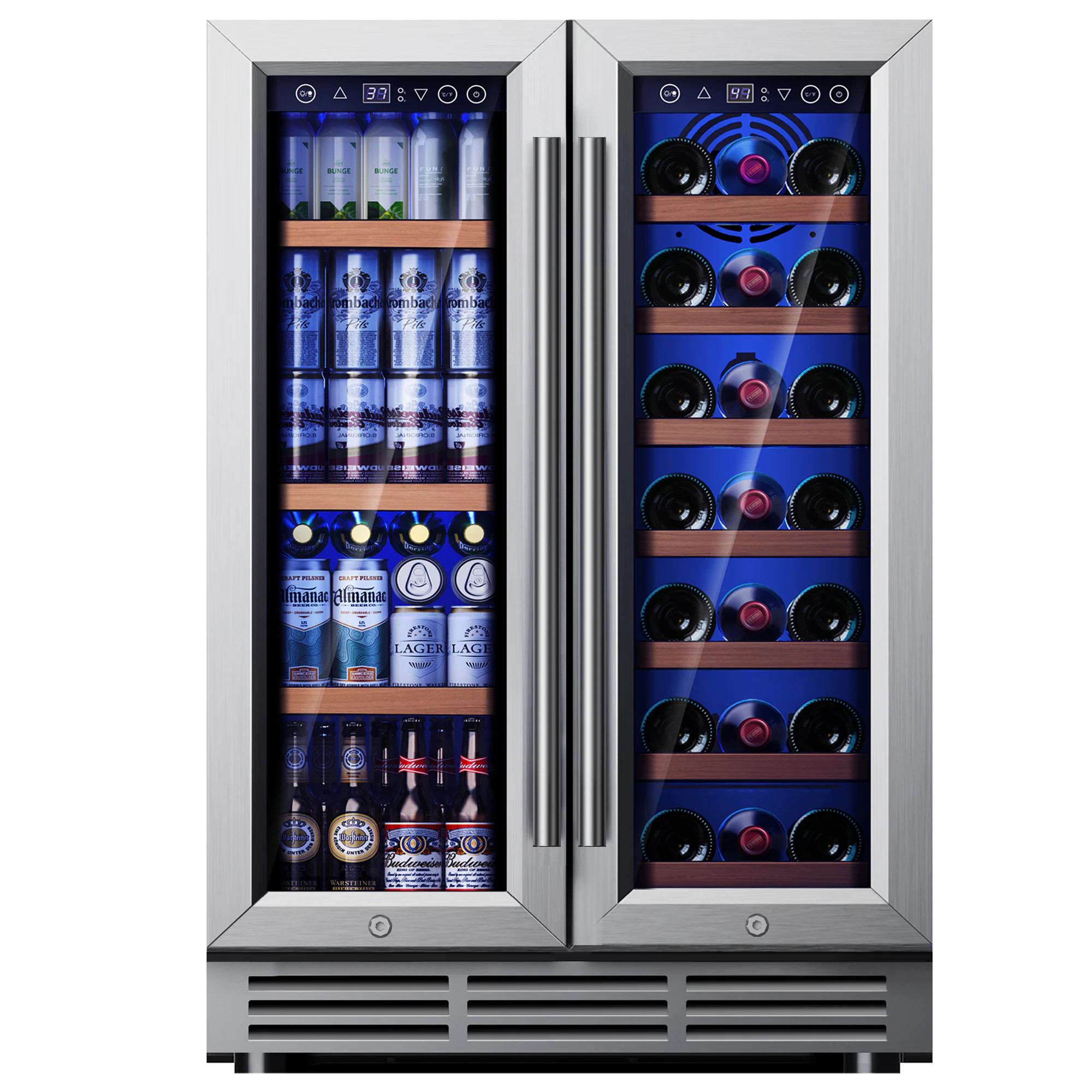 SIMZLIFE 23.5-in 88-Can 21-bottles Built-in/Freestanding Beverage Refrigerator Cooler with Glass Door in Silver one_size | BR003-160SI | Lowe's