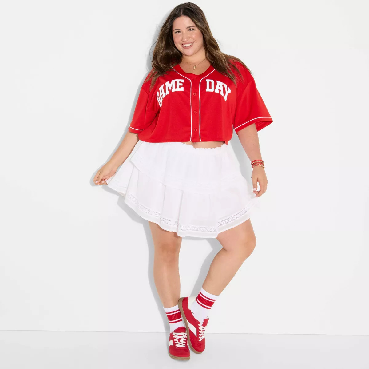 Women's Game Day Cropped Elbow Sleeve V-Neck Athletic Jersey - Wild Fable™ Burgundy 3X | Target