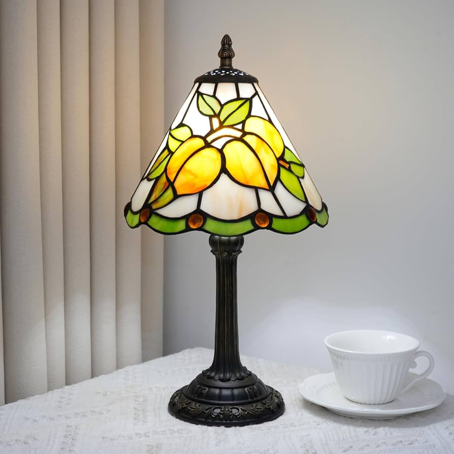 Small Tiffany Lamp Stained Glass Lamp Yellow Apricot Fruit Decor Table Lamp for Living Room Corne... | Amazon (US)