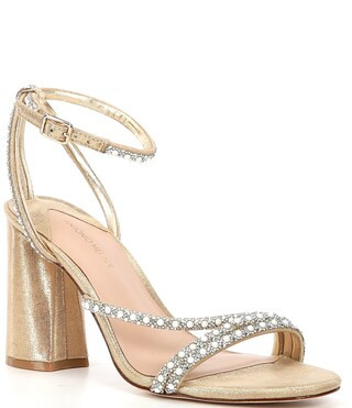 Antonio Melani Kameron Pearl Rhinestone Metallic Strap Block Heel Dress Sandals | Dillard's | Dillard's