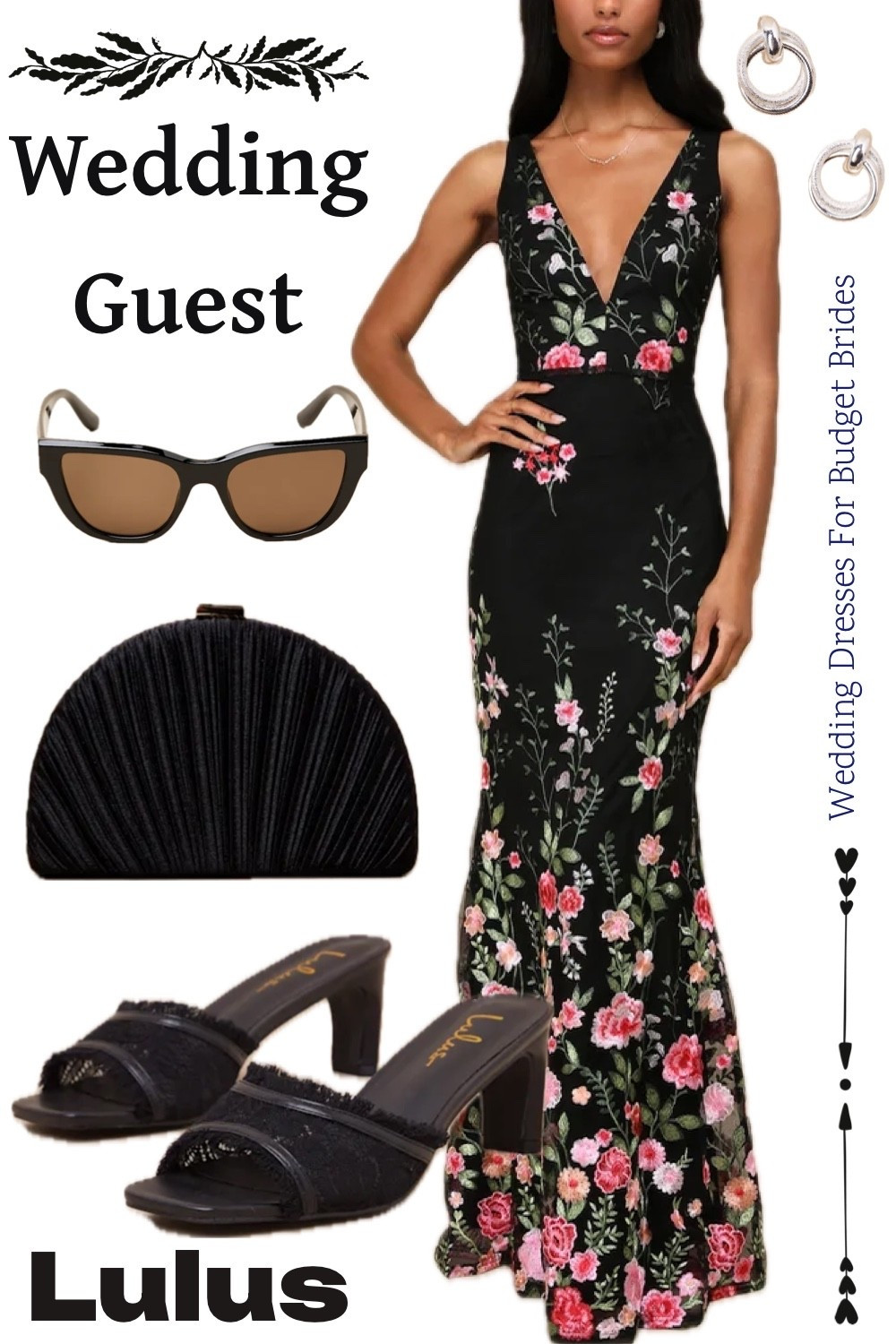 Beautiful black floral embroidered mermaid long dress and accessories at Lulus.

#LTKWedding #LTKSeasonal
