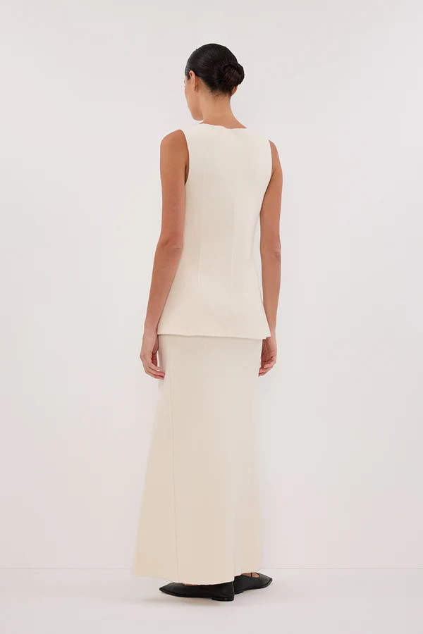 AVA CREAM LONGLINE KNIT MIDI SKIRT | DISSH
