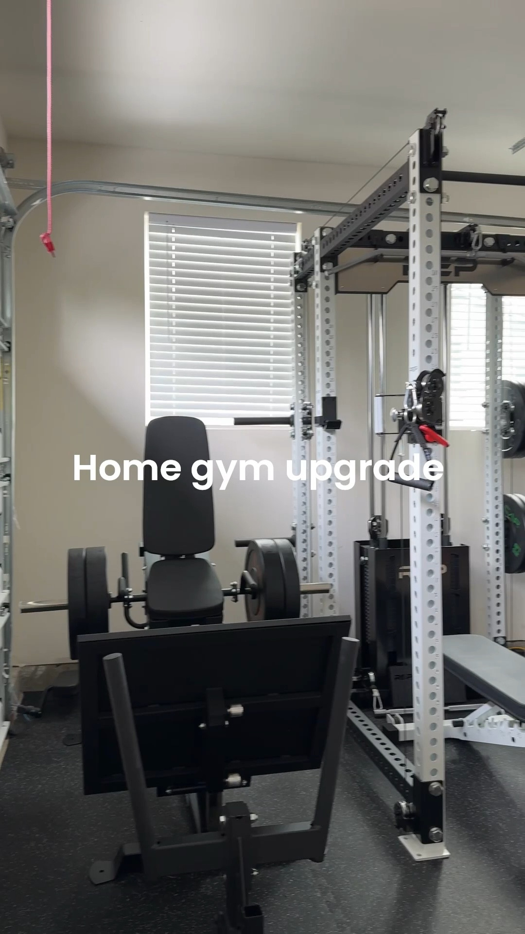 Mini garage gym upgrade🙌🏾✨

Unlinkable items-
Power Rack: 
REP Fitness PR-5000 Rack Builder
Cables: 
Ares™ Cable Attachment (6-Post Series)
Hack squat:
Force USA compact leg press & hack squat
Mats:
Costco - EZ Flex Interlocking Recycled Rubber Floor Tiles with Edges, 30.72 sq ft