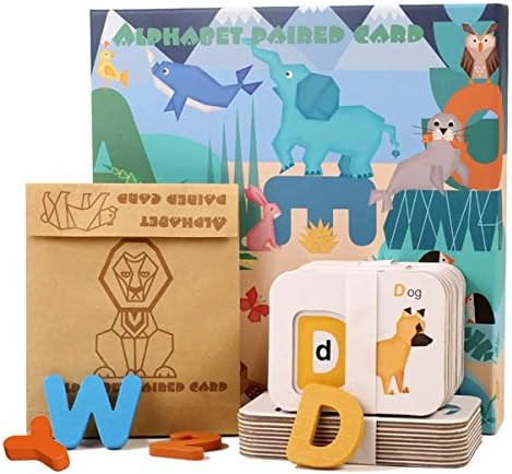 Kid Alphabet Number Animal Matching Flash Cards Set with ABC Wooden Block Preschool Learning Game... | Amazon (US)