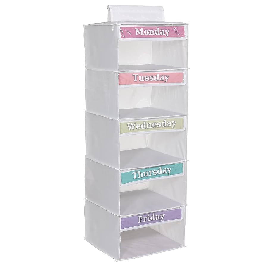 5-Shelf Weekly Clothes Organizer for Kids, 33-Inch Hanging Closet Storage Unit for School Outfits... | Amazon (US)