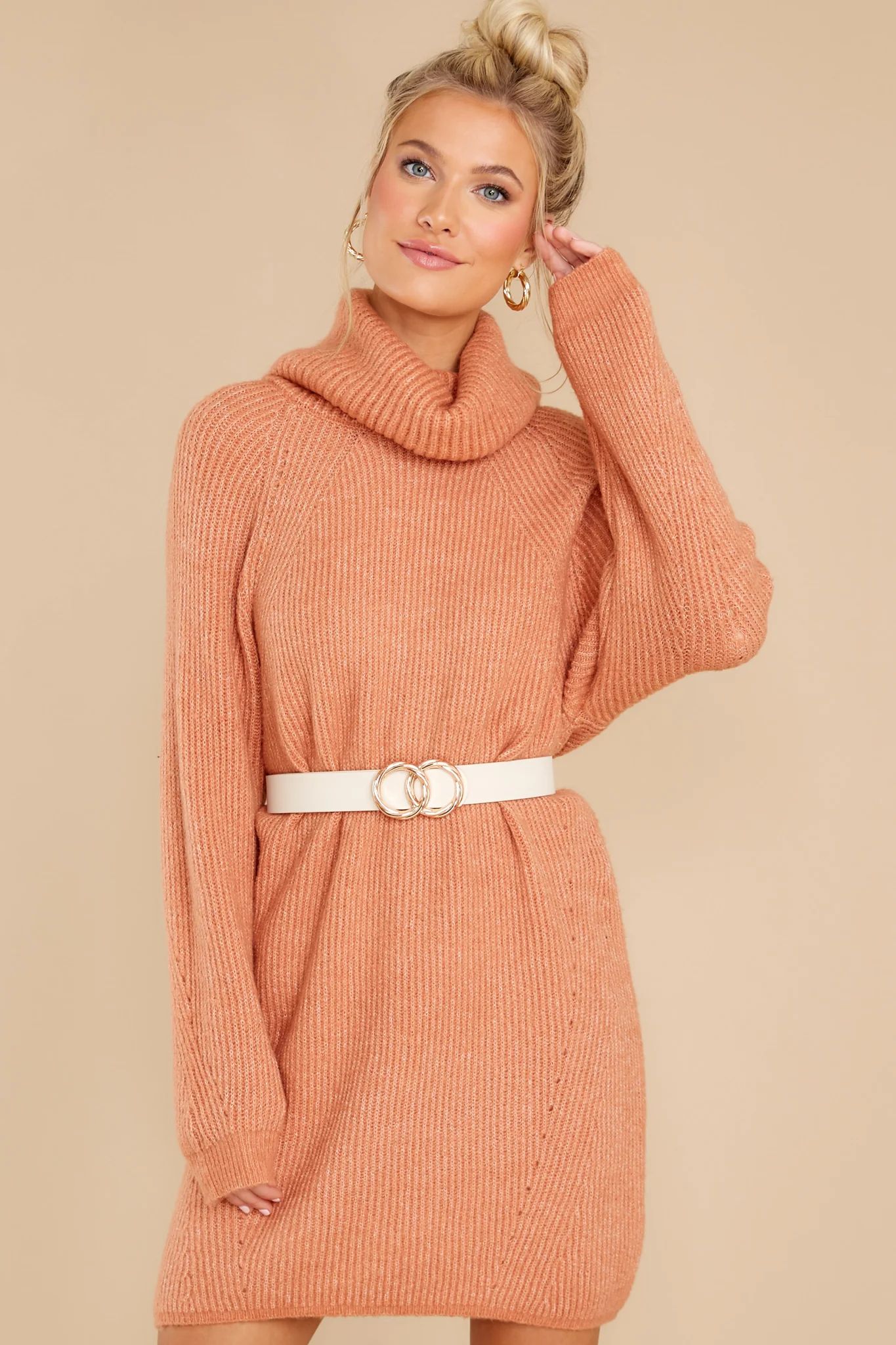 Shift In The Wind Clay Sweater Dress | Red Dress 