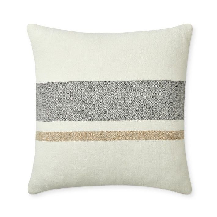 Linen Yarn Dyed Pillow Cover, 20" X 20", Black/Beige | Williams-Sonoma