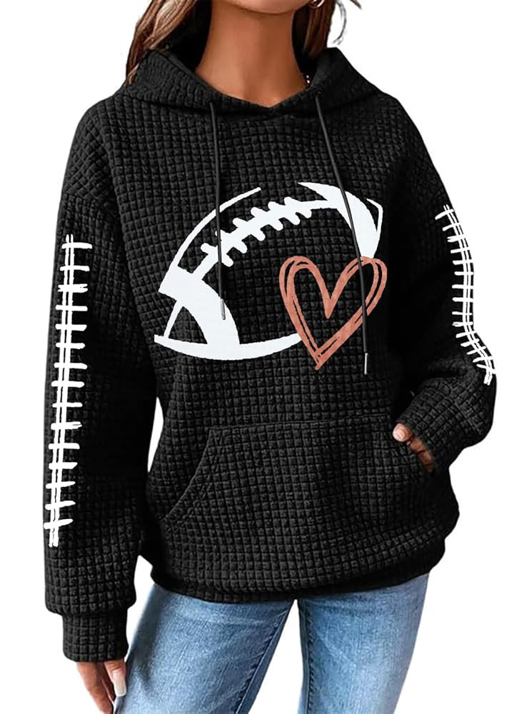 Game Day Hooded Sweatshirt Women Funny Football Graphic Shirt Waffle Knit Game Day Pullover Hoodi... | Amazon (US)
